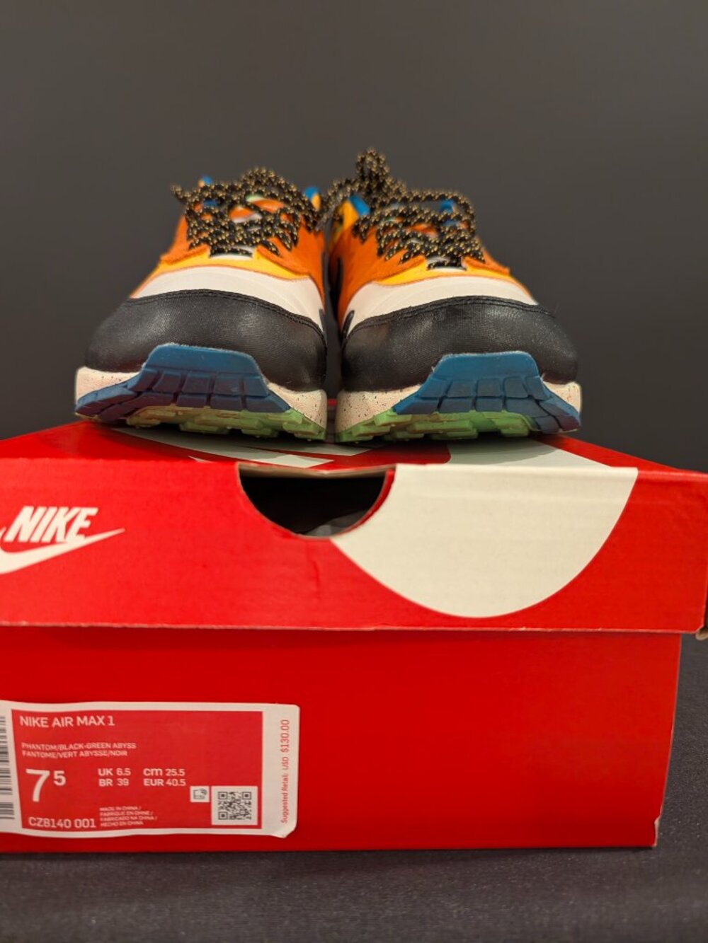 Men's Nike Air Max 1 - Sz 7.5M - Phantom/Black-Green Abyss - Picture 5 of 6